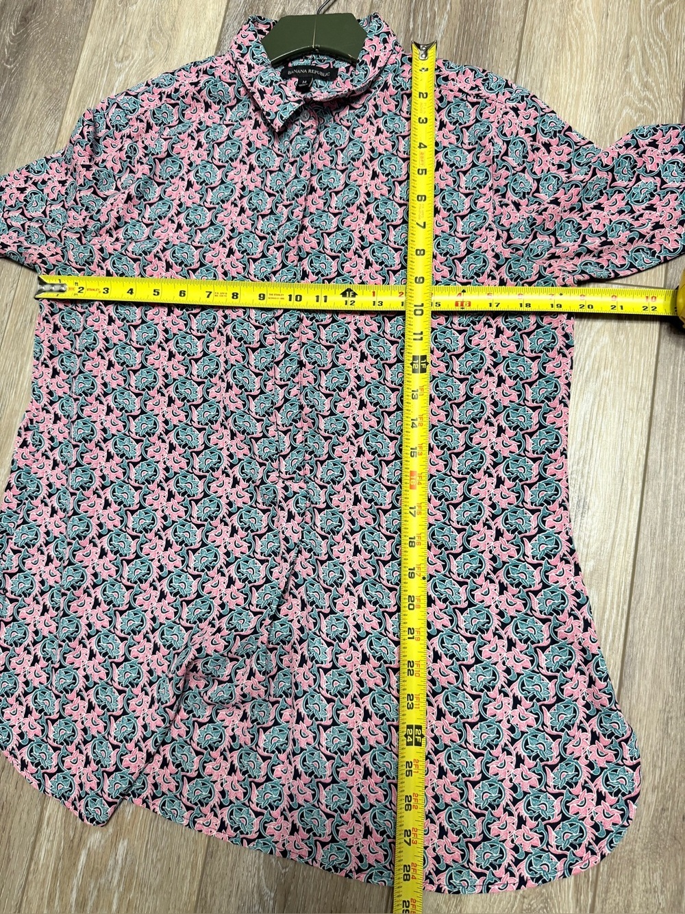 #18)  Banana Republic Pink Teal Navy Floral Print Blouse - Picture 6 of 7